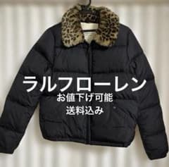 ラルフローレン　ポロ　ヒョウ柄襟 ブラックダウンジャケット　ファー　y2k ラルフローレン ポロ ヒョウ柄襟 ブラックダウンジャケット ファー y2k
