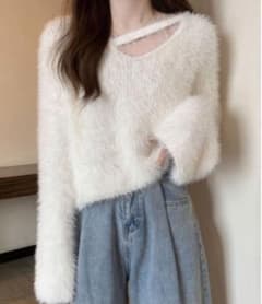 【新品】me+em select カットアウトショートシ ャギーニットのサムネイル