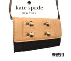 未使用ケイトスペードウールフェルト金ボタンクロスショルダーバッグ 