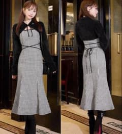 シャギーボレロsetギンガムチェックロングワンピ ミシェルマカロン