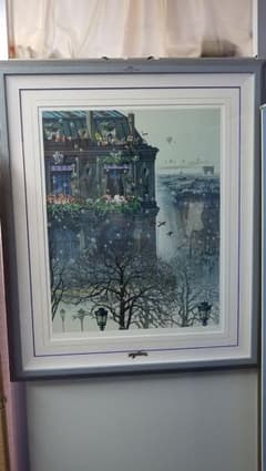 【美品】額縁付き　ヒロヤマガタ　フォギーディウェディング　サイン有 ヒロ・ヤマガタ『フォギーデイアフタヌーン パリ』◇シルクスクリーン