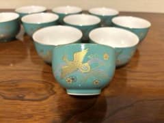湯飲み 10客セット 鳳凰文様 金彩 ターコイズブルー 和食器 山峰窯のサムネイル