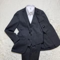 スーツセレクト スリーピーススーツ グレー ウィンドウペン A6 ベスト 美品 SUIT SELECT 3ピース スーツ Y6 グレー ウインドウペン ベスト付