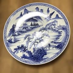染付 大皿 飾り皿 アンティーク☆青白磁 山水画 陶器 - メルカリ