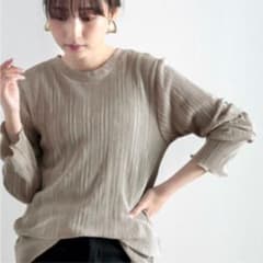 ラウンドネックミドル丈ミニプリーツ袖メローリブブラウス(長袖)のサムネイル