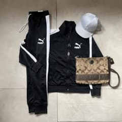 海外限定】PUMA t7 ジャージ セットアップ 黒 グレー テックフリース