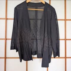 Kimono Remake Jacket, Summer Wear, Black, Lacy, Floral Print, Cardigan, Women's Clothing, Haori