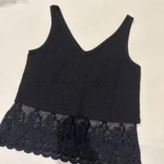 rienda キャミソール ラメ刺繍 レース ブラック レース切替のサムネイル