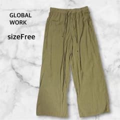 GLOBAL WORK 와이드 팬츠 이지 웨스트 고무 페이즐리 무늬