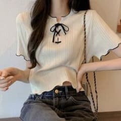 SHEIN ニットトップス 半袖 アプリコットのサムネイル