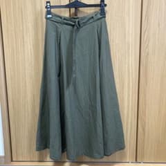 OZOC 共布ベルト付きスカート　綿　ミモレ丈　カーキのサムネイル