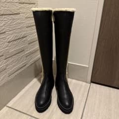 ダイアナ23cm ラバーソールブラックレザー ロングブーツ エコファー付のサムネイル
