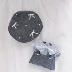 リボンベレー帽モノトーンコーデオーダーページ　ちびぬい　はぴぬい　ぬい服 ぬい服 はぴぬい ちびぬい ちびスト 服 ベレー帽 ブラック リボン