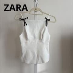 【美品】ZARA ザラ リボン キャミソール トップス 白 黒 S ビスチェのサムネイル