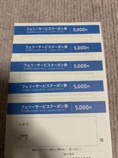 フェリーサービスクーポン券 5,000円分 5枚セットのサムネイル