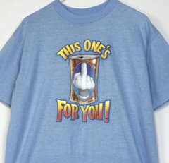 80's 古着　USA製　ファニープリント　2トーン　半袖Tシャツ　Lサイズ.のサムネイル