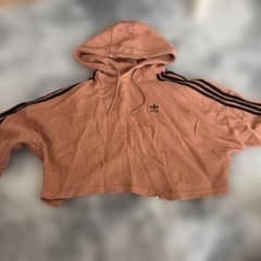 adidas リブ素材 クロップドパーカー ピンク　155cmのサムネイル