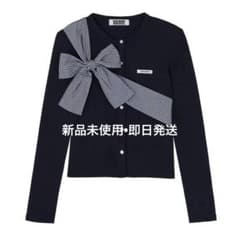 CRANK Ribbon Tie Knit Cardigan 韓国 ネイビー 黒 - メルカリ