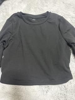ブラック 長袖 Tシャツ クルーネック