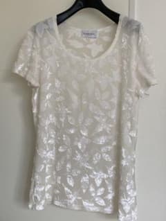 CAROL Paris 葉っぱ柄 半袖Tシャツ 白/ホワイト サイズ４２/ LLのサムネイル
