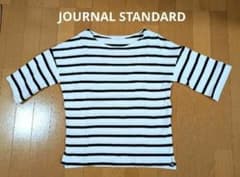 ジャーナルスタンダード　ボートネック五分袖柔らかTシャツ　ホワイト✕ブラック