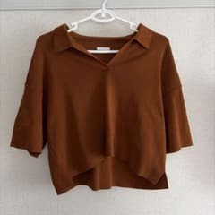 スキッパー襟 半袖ニット ブラウンのサムネイル