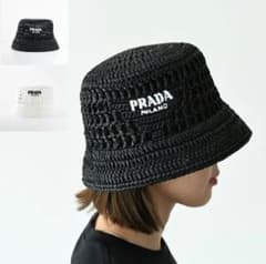 プラダ PRADA ハット ウーブンファブリック バケットハット ブラック