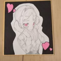 手描きイラスト 原画 女の子 モノクロ 色紙 一点物」 | Mua sắm tại