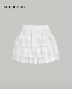SHEIN MOD ホワイト レース フリル ミニスカートのサムネイル