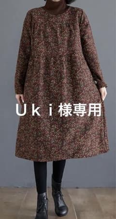 小花柄リブタートルのチュニックワンピース☆大きいサイズ☆あったか裏起毛のサムネイル