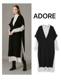 ADORE ストライプニットレイヤードワンピース 38のサムネイル
