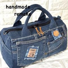 handmade】 ○デニムリメイクバッグ○ボストンバッグ風 R-103 - メルカリ