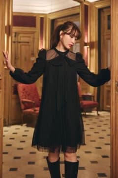 French Pleated Lace Dress [S] - メルカリ