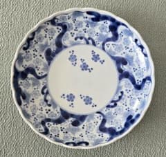 【美品✨】美濃焼 藍三昧 23cm 大皿 染付 輪花皿 和食器