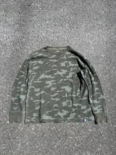 長袖サーマル ワッフル ヘンリーネック 迷彩 総柄 古着 90s 00s カモ柄