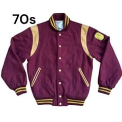 70sバスケチーム スタジャン ビッグロゴ 刺繍 レザー 本革牛革 ヴィンテージ