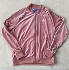 adidas ベロア トラックジャケット ピンク - メルカリ