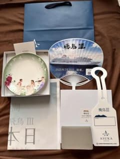 飛鳥III 就航記念プレート　NIKKO製　うちわ　新聞　カードケース 飛鳥III 就航記念プレート NIKKO製 うちわ 新聞 カードケース