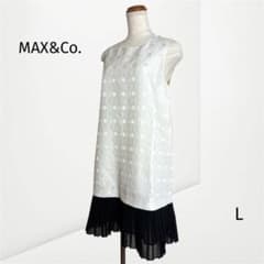 【マックスアンドコー】ノースリーブワンピース 幾何学柄 プリーツ切替 上品（L）