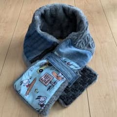 スヌーピー もこもこマフラー ハンドメイド デニムリメイク ファーのサムネイル
