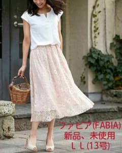 異素材切り替えブラウジングワンピース、ファビア、ＬL、新品、膝下ワンピースのサムネイル