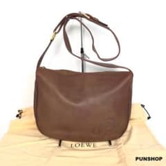 LOEWE ロエベ アナグラム 型押し ブラウン レザー ショルダーバッグ