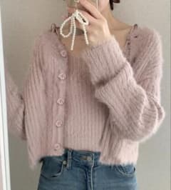 【GRL】カーディガン×リボンキャミフェザーニットセットアップのサムネイル