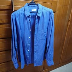 麻100% 青 長袖シャツのサムネイル