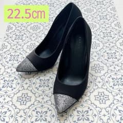 RANDA ポインテッドトゥ パンプス ハイヒール ブラック グリッター