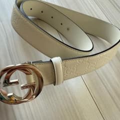GUCCI 】ホワイトレザー GGロゴベルト/総柄/レディース/370543 - メルカリ