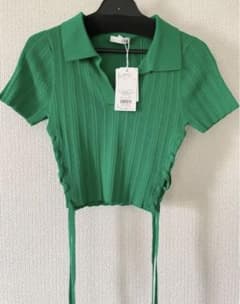 GYDA サイドレースアップPOLOニットトップス グリーンのサムネイル