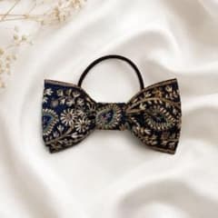 リボン ヘアゴム 刺繍 ブラック ゴールドのサムネイル