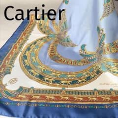 カルティエ パンテール 宝飾スカラベ柄 シルクスカーフ 大判 ブルー カルティエ パンテール 宝飾スカラベ柄 シルクスカーフ 大判 ブルー