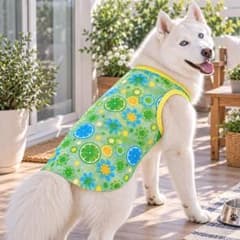 【新品】犬服 タンクトップ フルーツ柄 グリーン メッシュ サイズ10 大型犬のサムネイル